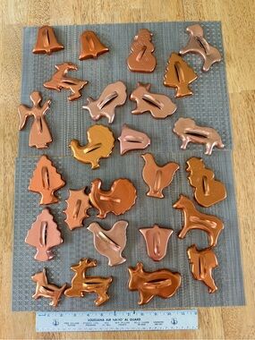 Vintage Copper Cookie Cutters Lot - Christmas, Thanksgiving & Animals